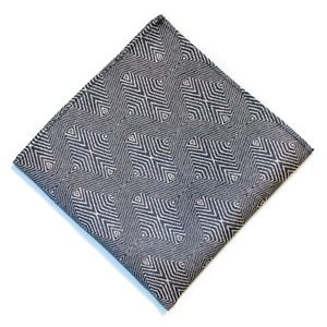 Black w/ Tan Geometric Pattern Silk Pocket Square Handkerchief